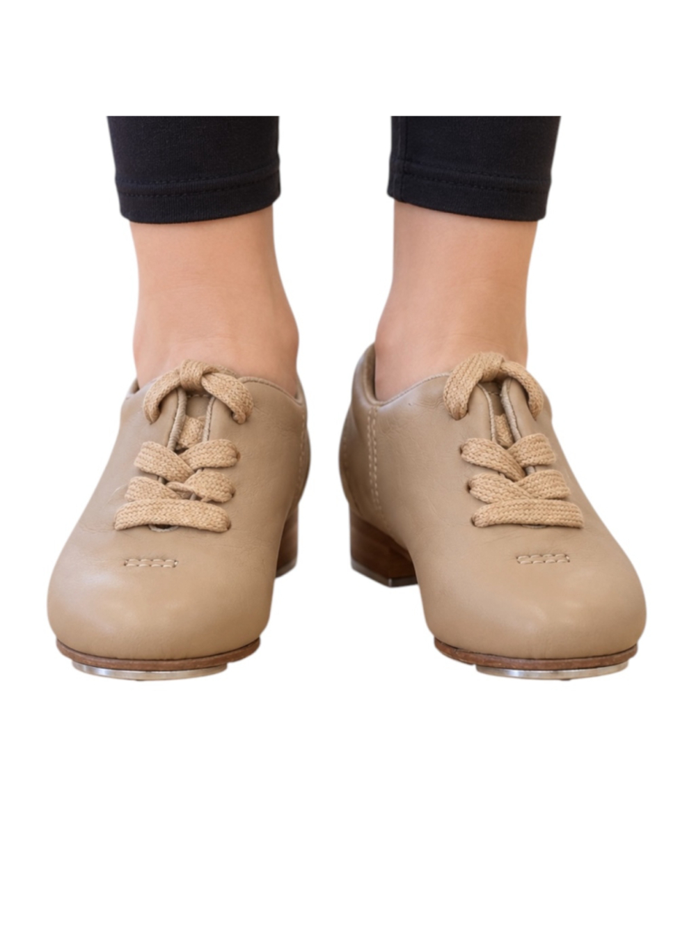 Capezio Girls Size 10W Tan Leather Lace-Up Tele Tone Tap Shoes